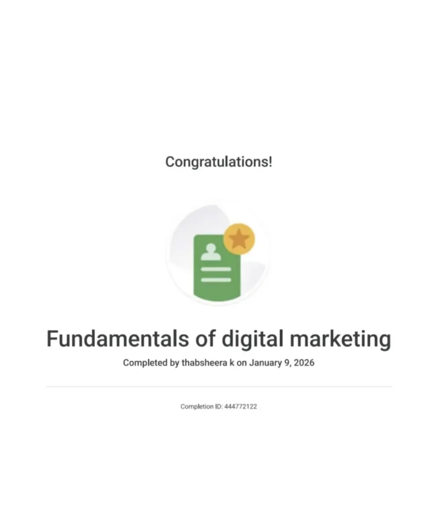 Digital Marketing Strategist in Kannur fundamentals of digital marketing certification by thabsheera k
